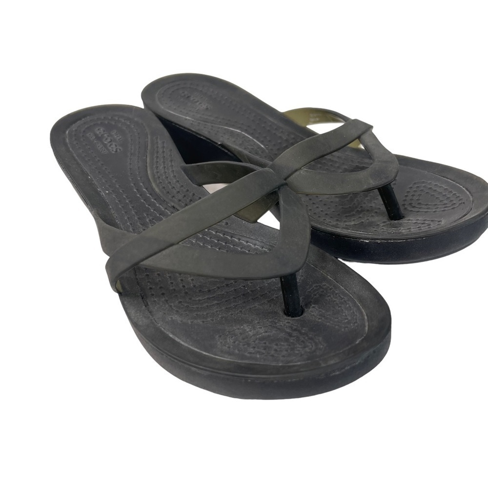 Crocs Isabella Black Wedge Flip Flop Sandals Comfort Lightweight Summer Vacation